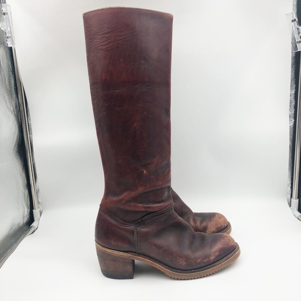 BORT CARLETON Vintage 1970s Brown Leather Campus Knee High Boots Womens 8 - Picture 3 of 15
